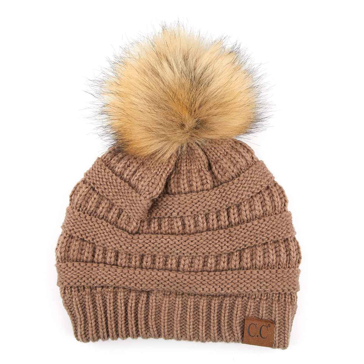 Mia Knit Fur Pom Beanie: Black