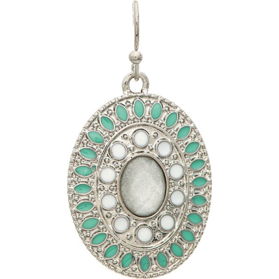 Silver & Green Oval Earrings