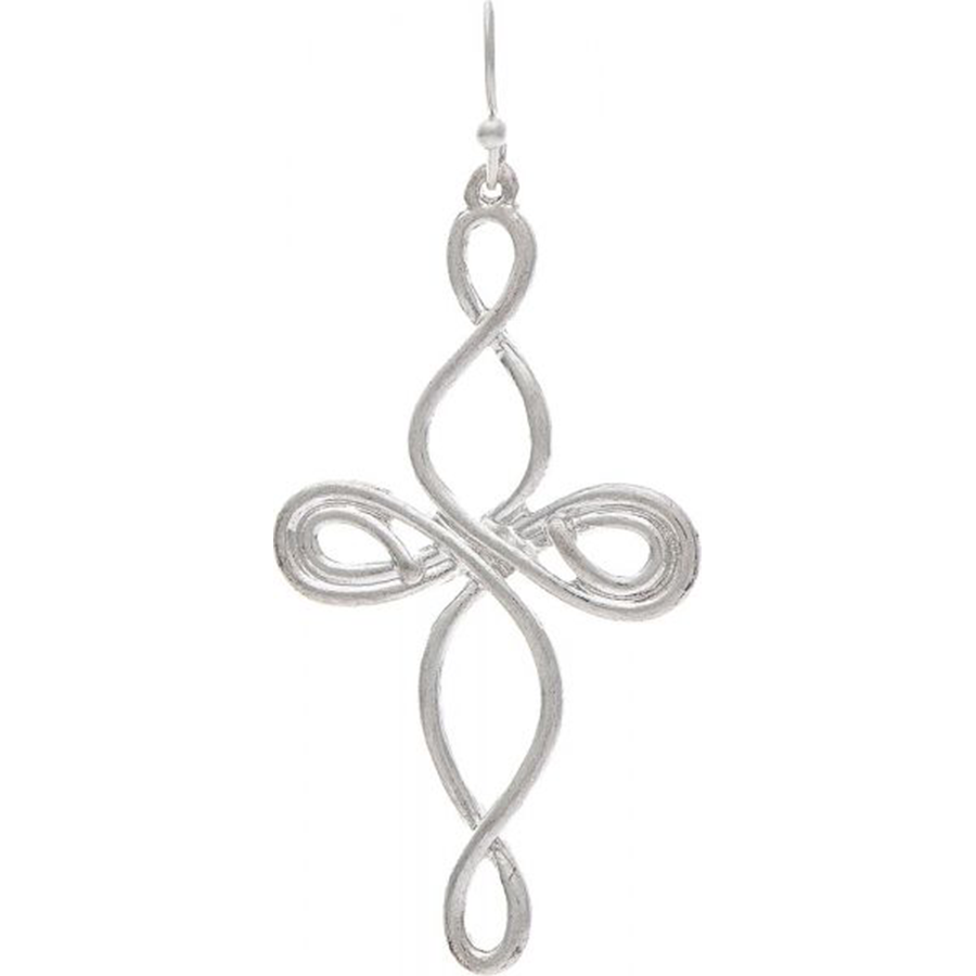 Silver Curly Wire Cross Earrings