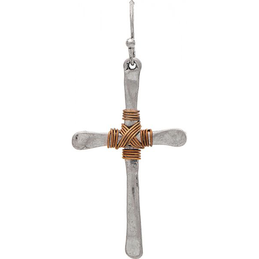 Two tone Wire Wrapped Cross Earrings