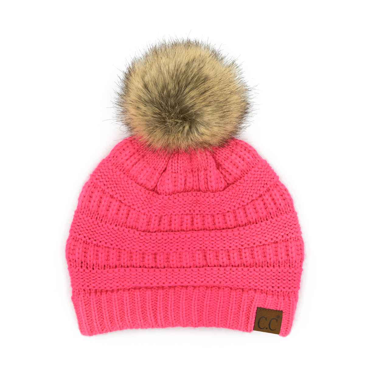Mia Knit Fur Pom Beanie: Black