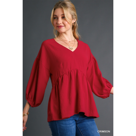 Crimson V Neck Top