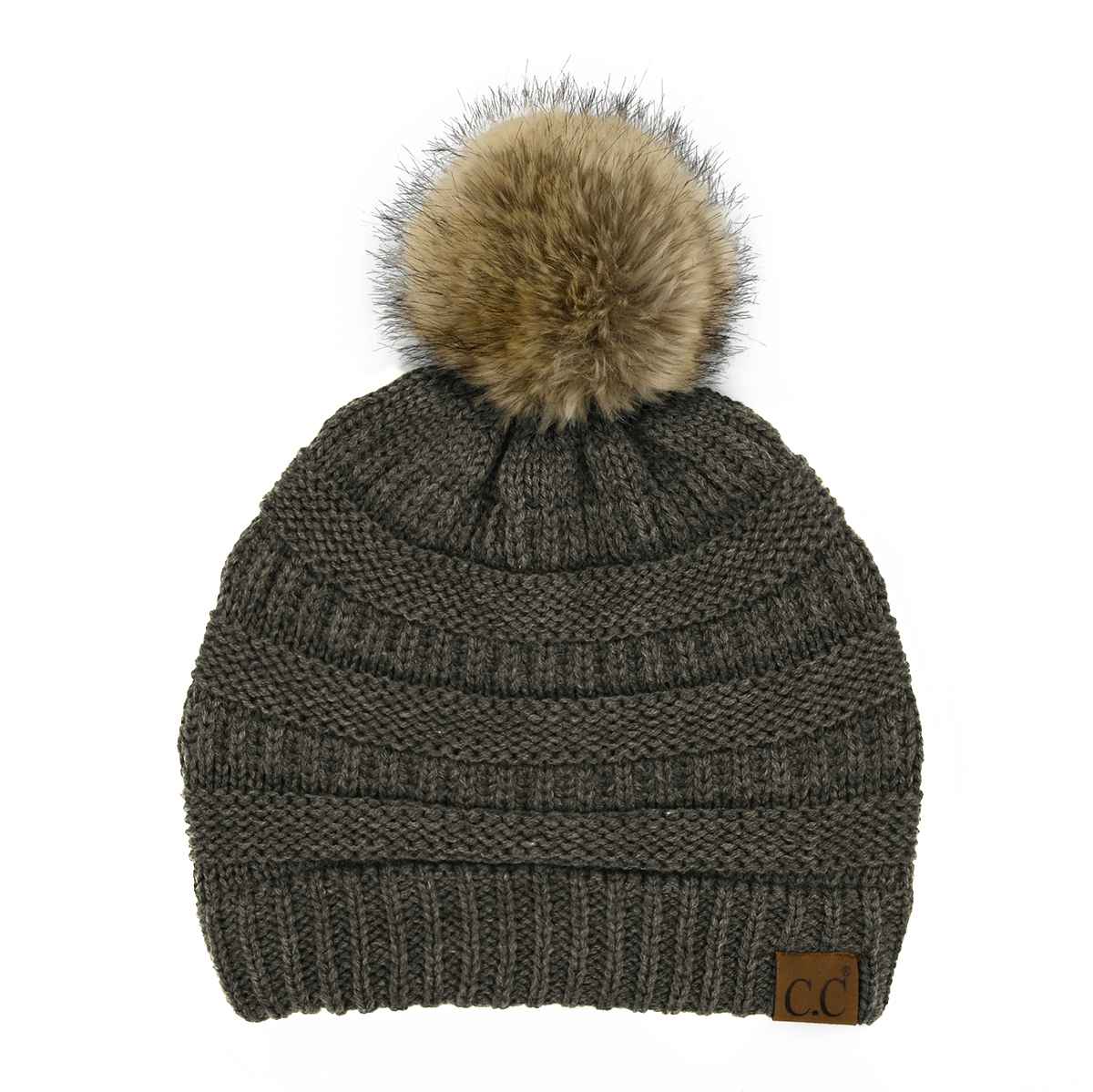 Mia Knit Fur Pom Beanie: Black