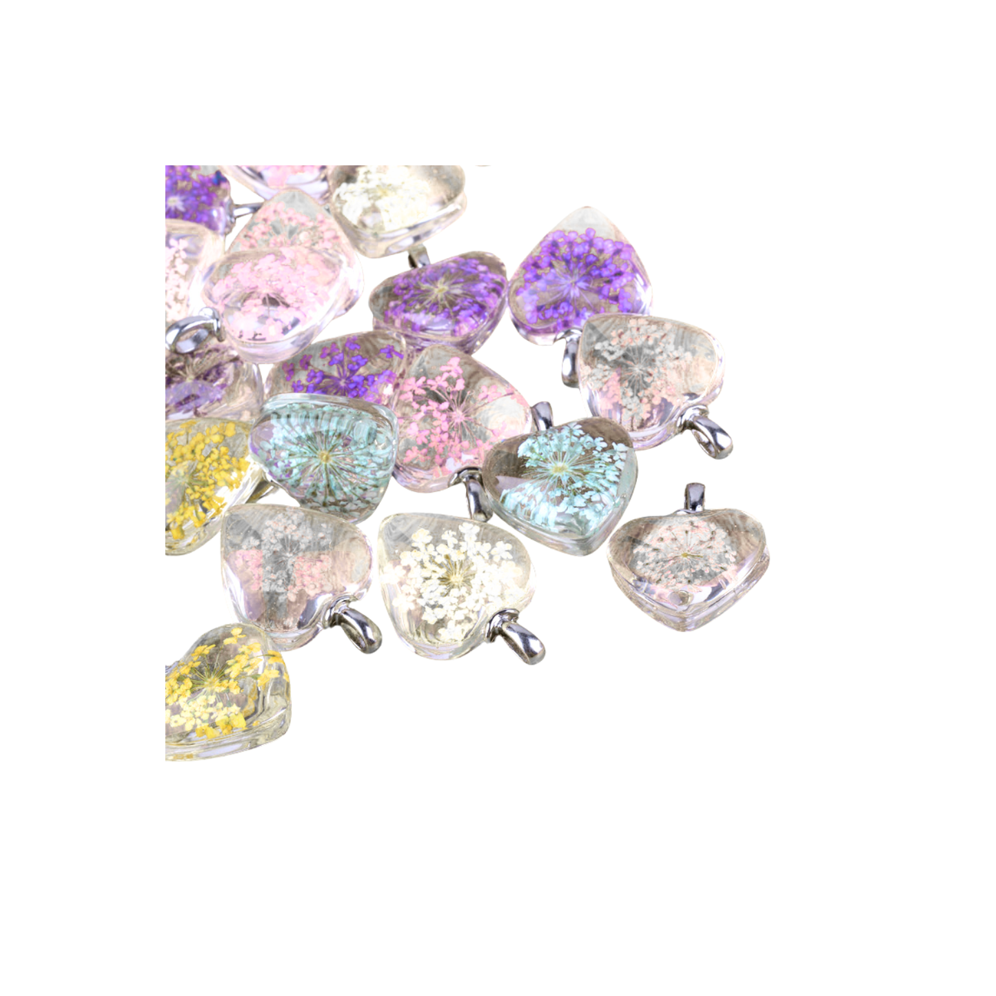 * Silver Dried Flower Heart Charm- Assorted