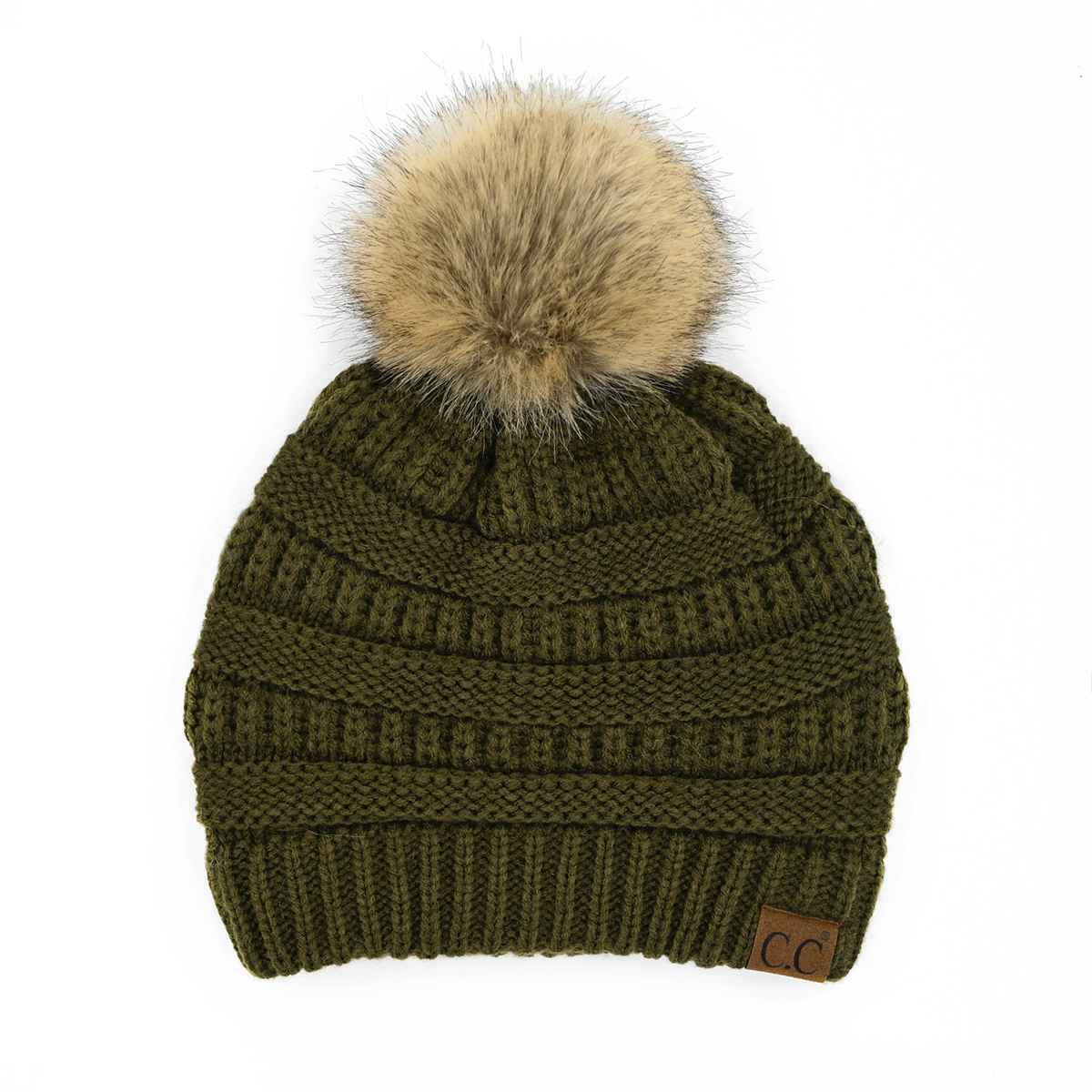 Mia Knit Fur Pom Beanie: Black