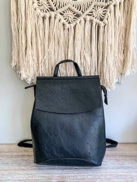 Flap Over Convertible Backpack: Black