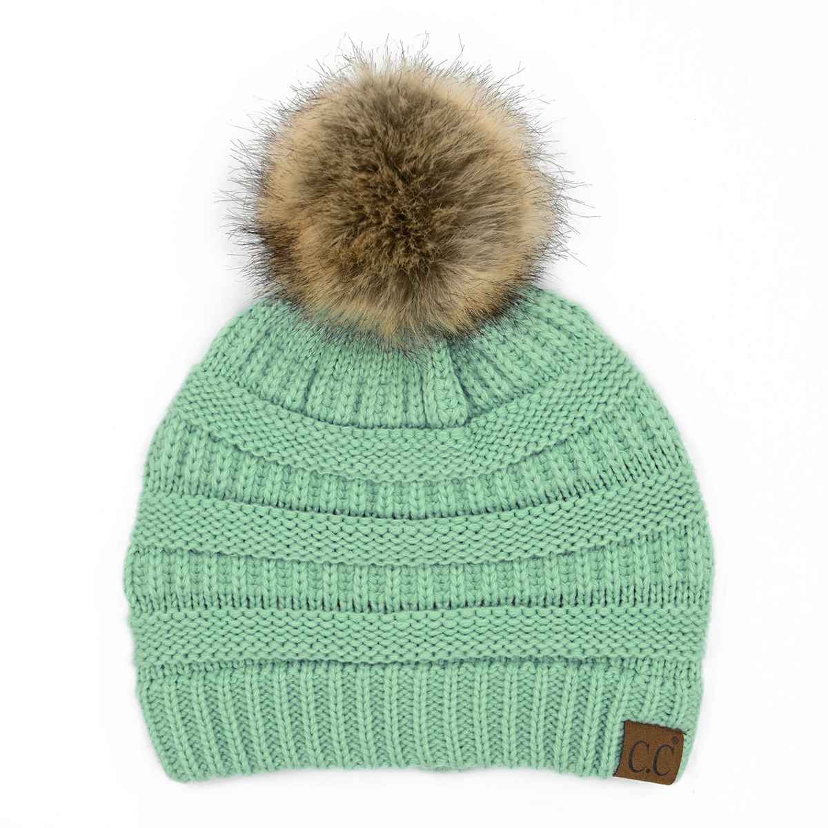 Mia Knit Fur Pom Beanie: Black