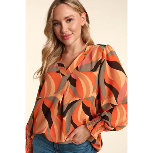 Rust Smocked Tucked Top