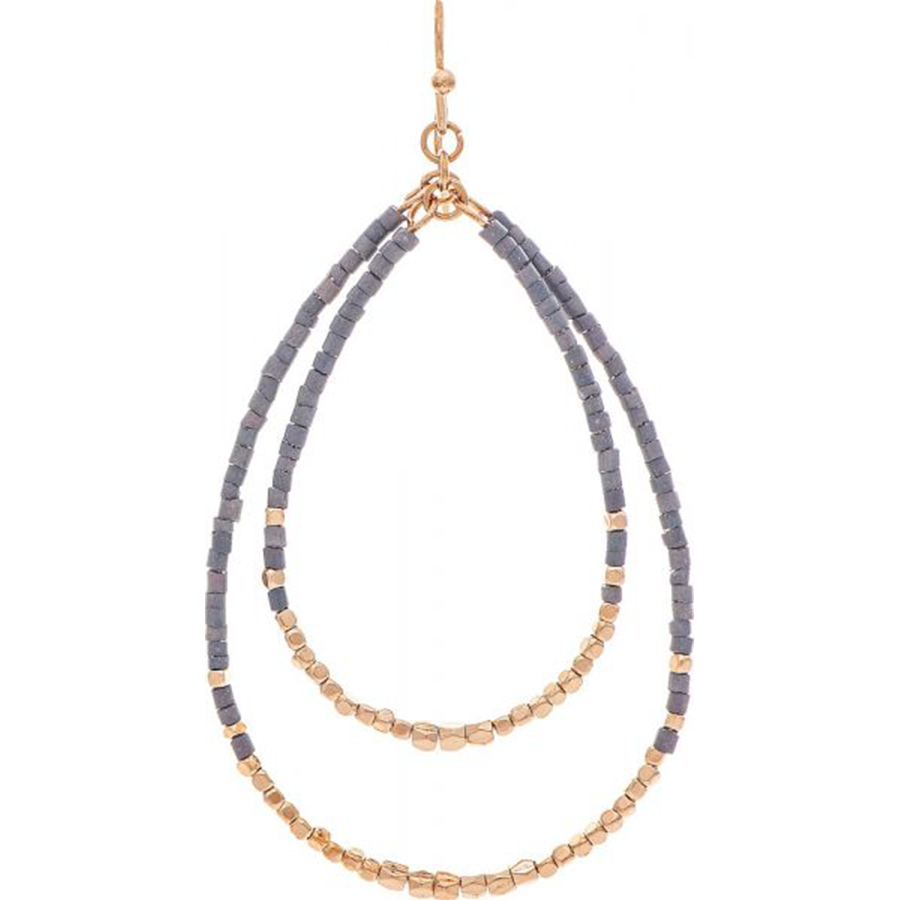 Gold Grey Tiny Bead Teardrop Earrings