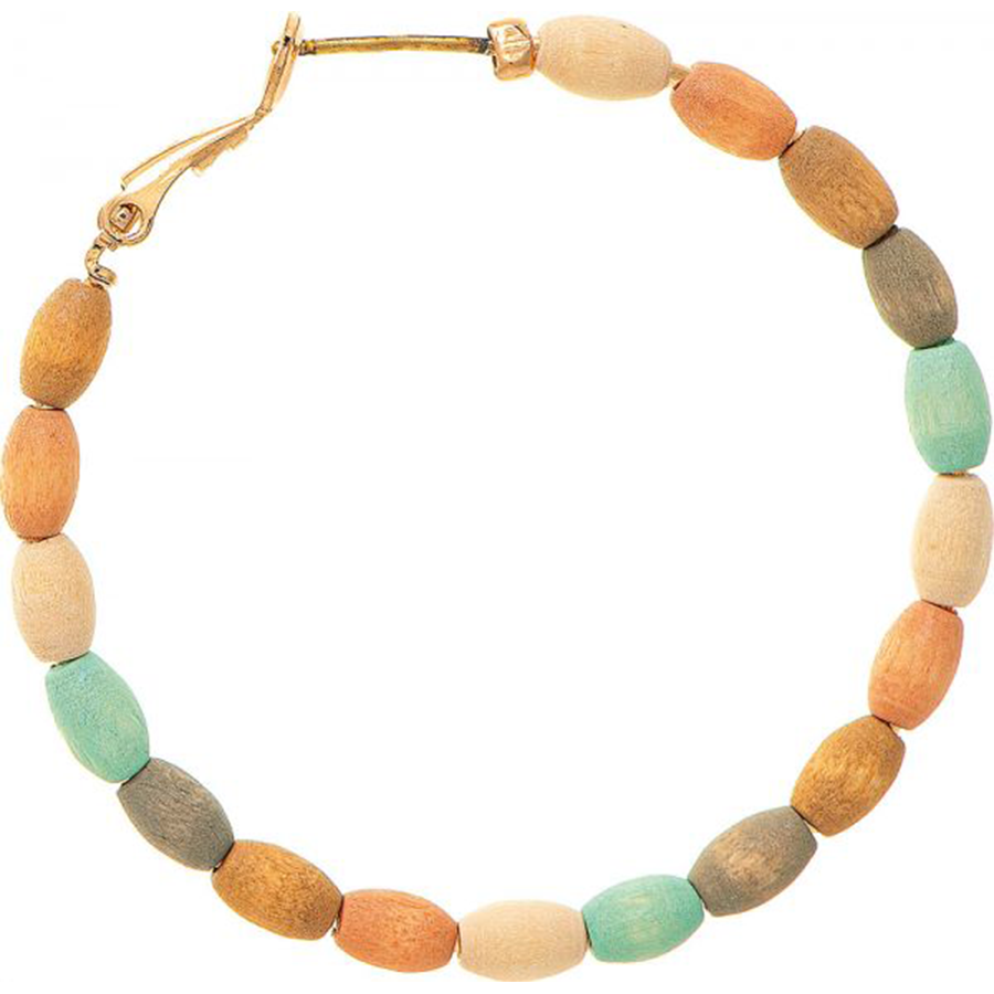 Gold Wood Light Multicolor Beaded Hoops