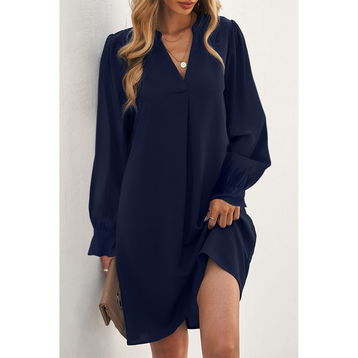 Navy Ruffle Sleeve Dress