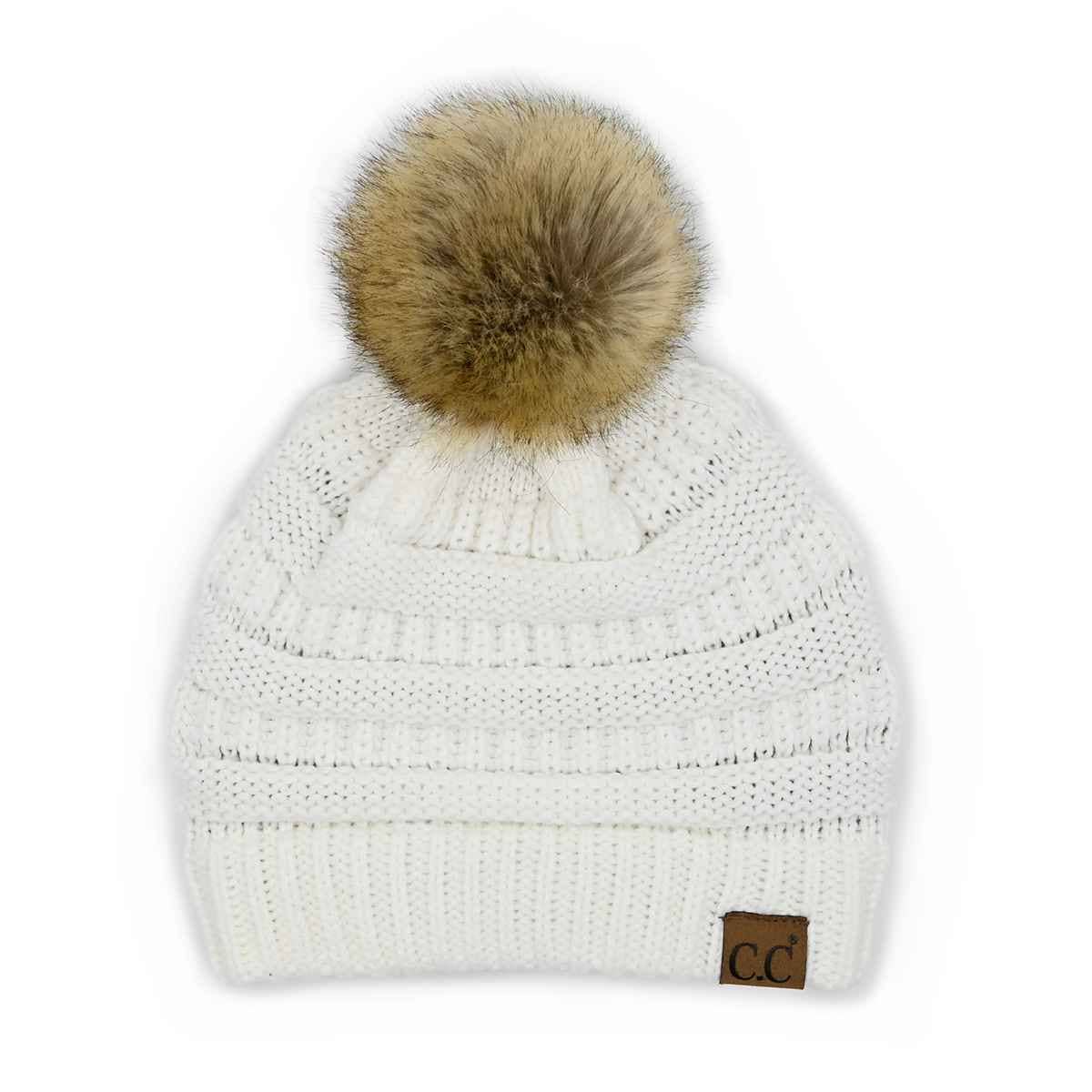 Mia Knit Fur Pom Beanie: Black