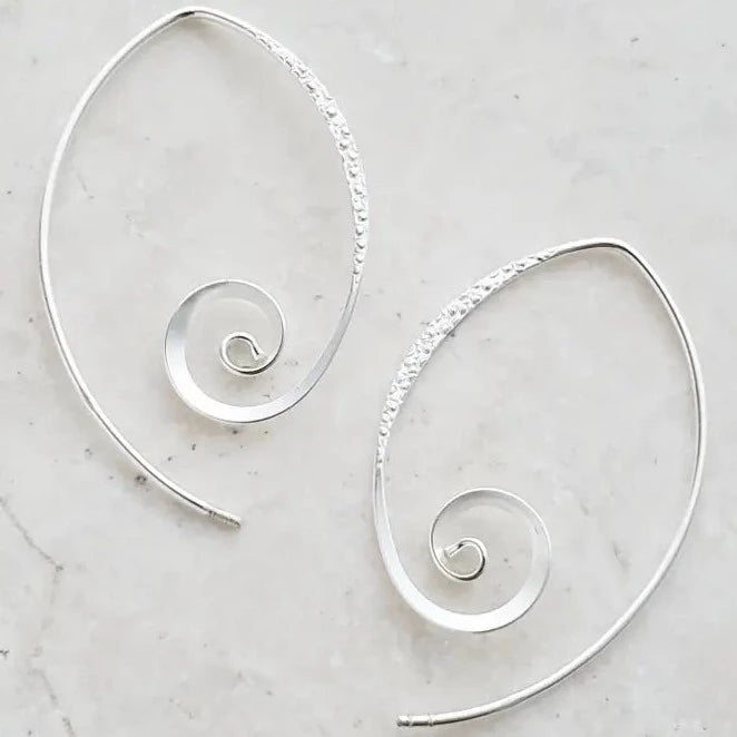 Silver Hammered Spiral Spike Earrings