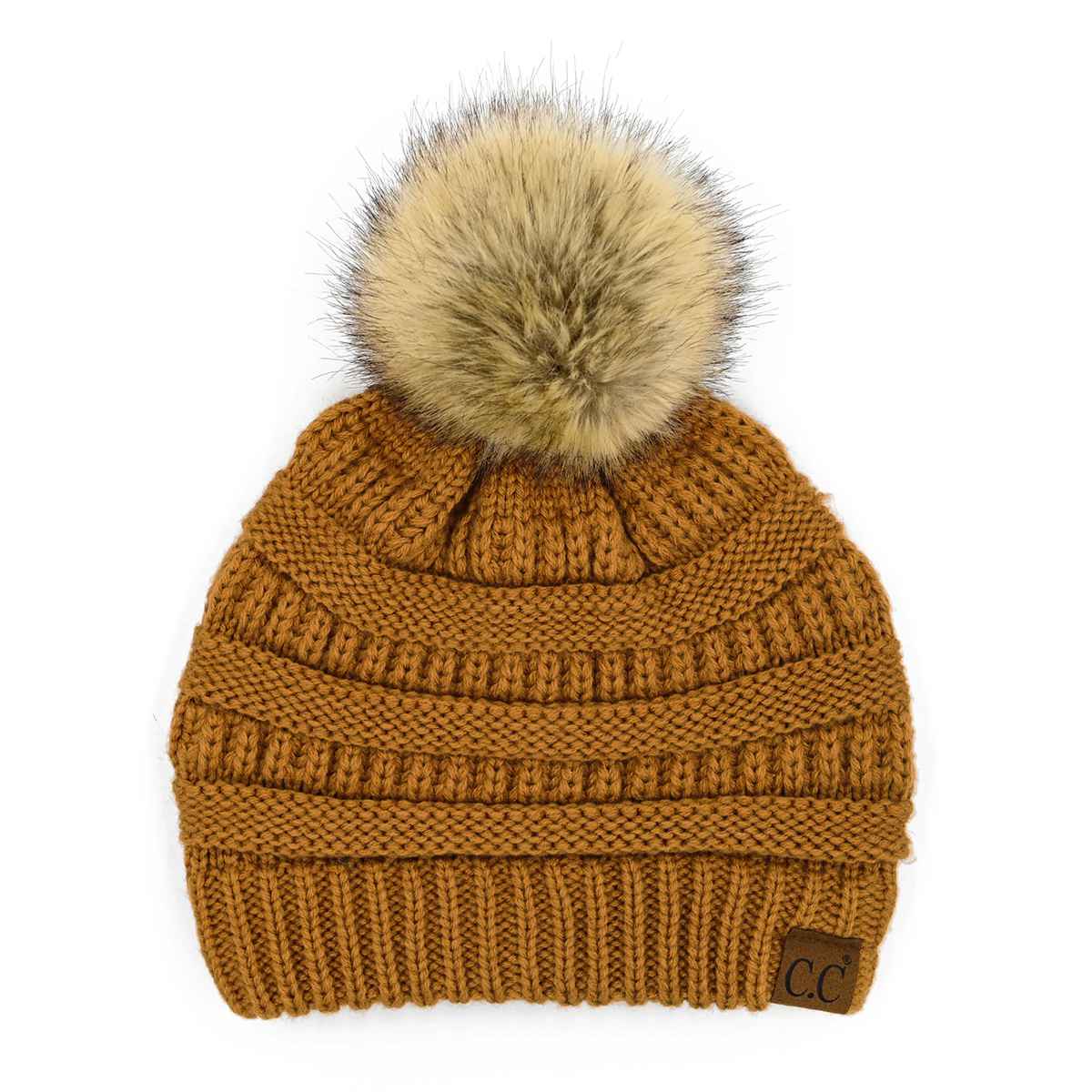 Mia Knit Fur Pom Beanie: Black