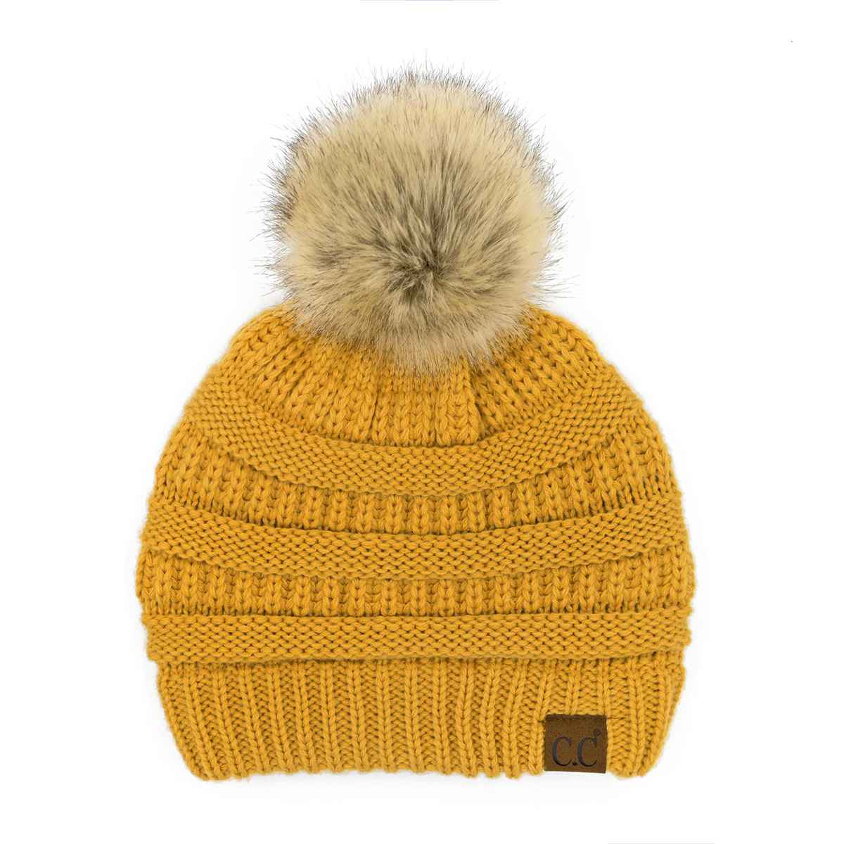 Mia Knit Fur Pom Beanie: Black