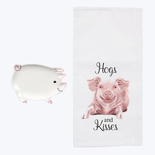 Pig Dish Towel with Ceramic Soap Dish