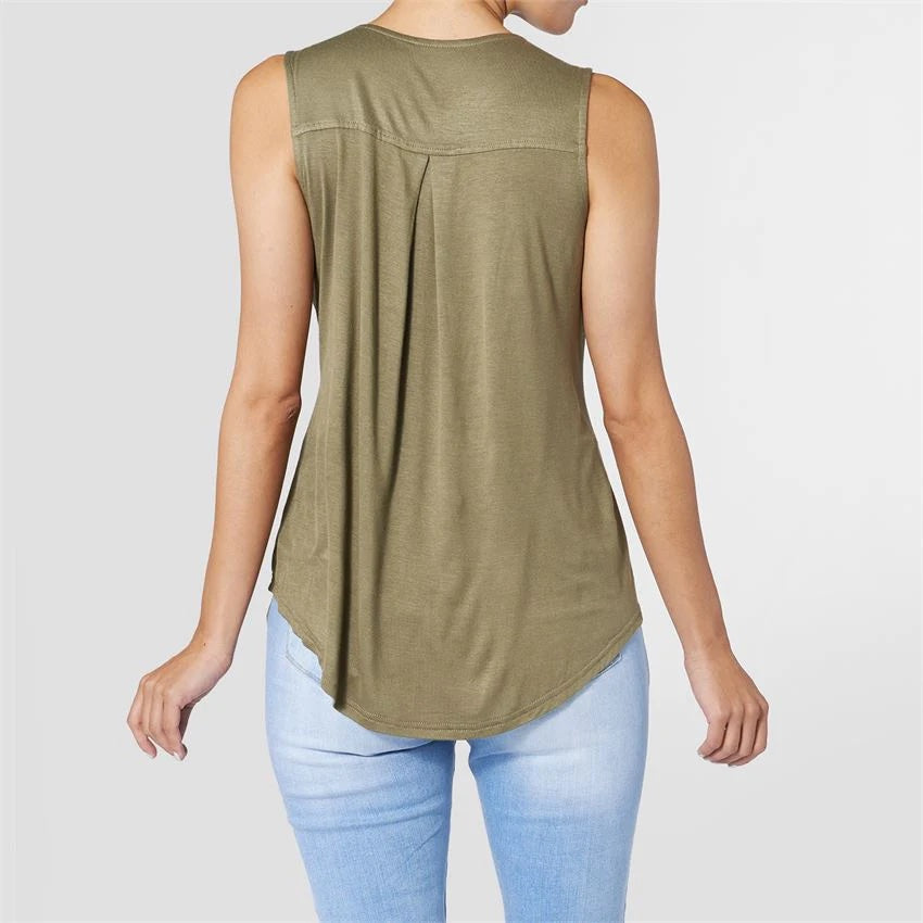 Erin Pleat Back Tank - Olive