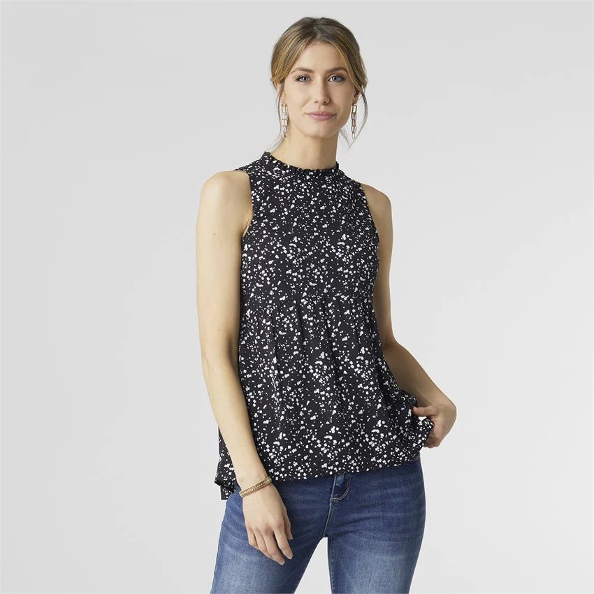 Ruffle Neck Peplum Tank - Black
