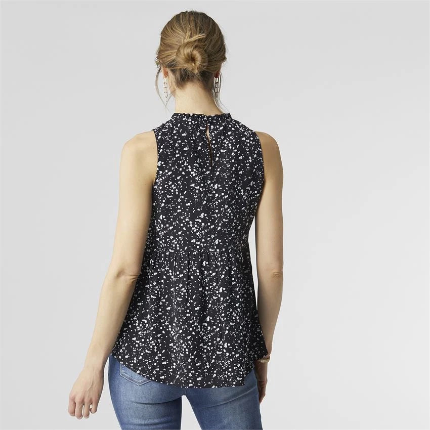 Ruffle Neck Peplum Tank - Black
