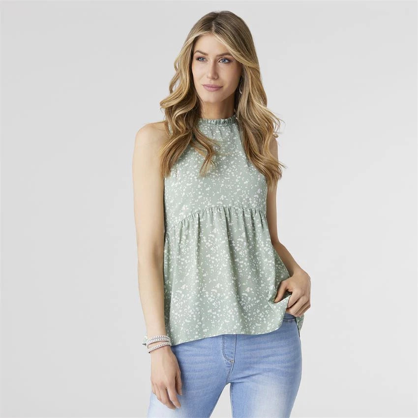 Ruffle Neck Peplum Tank - Sage