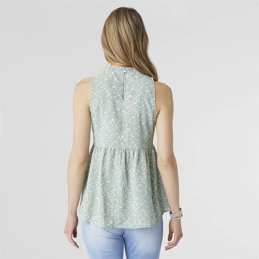 Ruffle Neck Peplum Tank - Sage