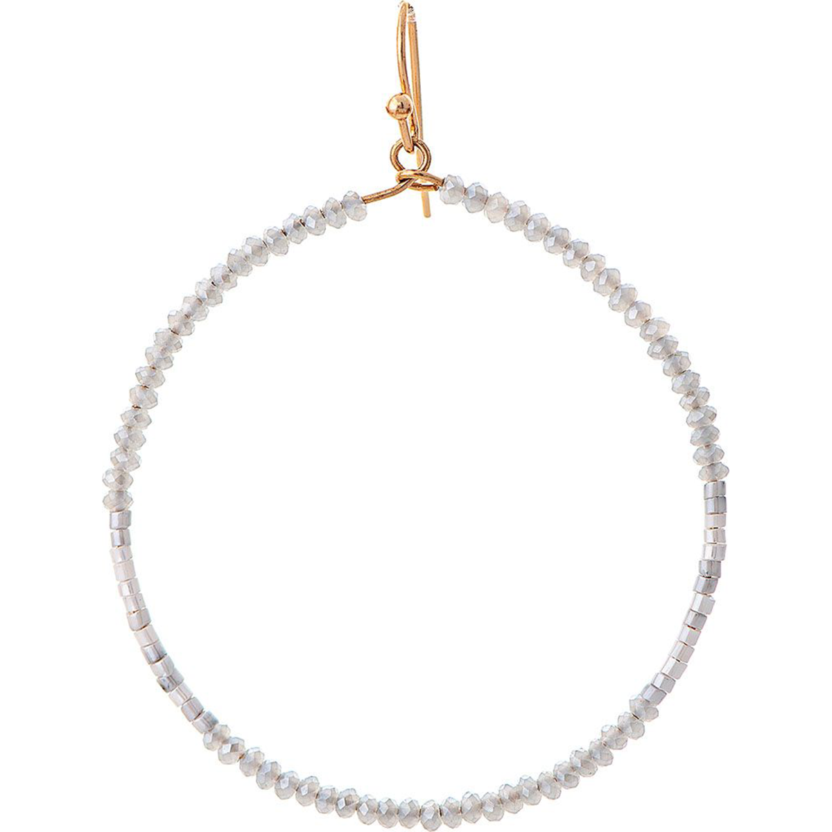 Grey Seed Bead Circle Earrings in Gold
