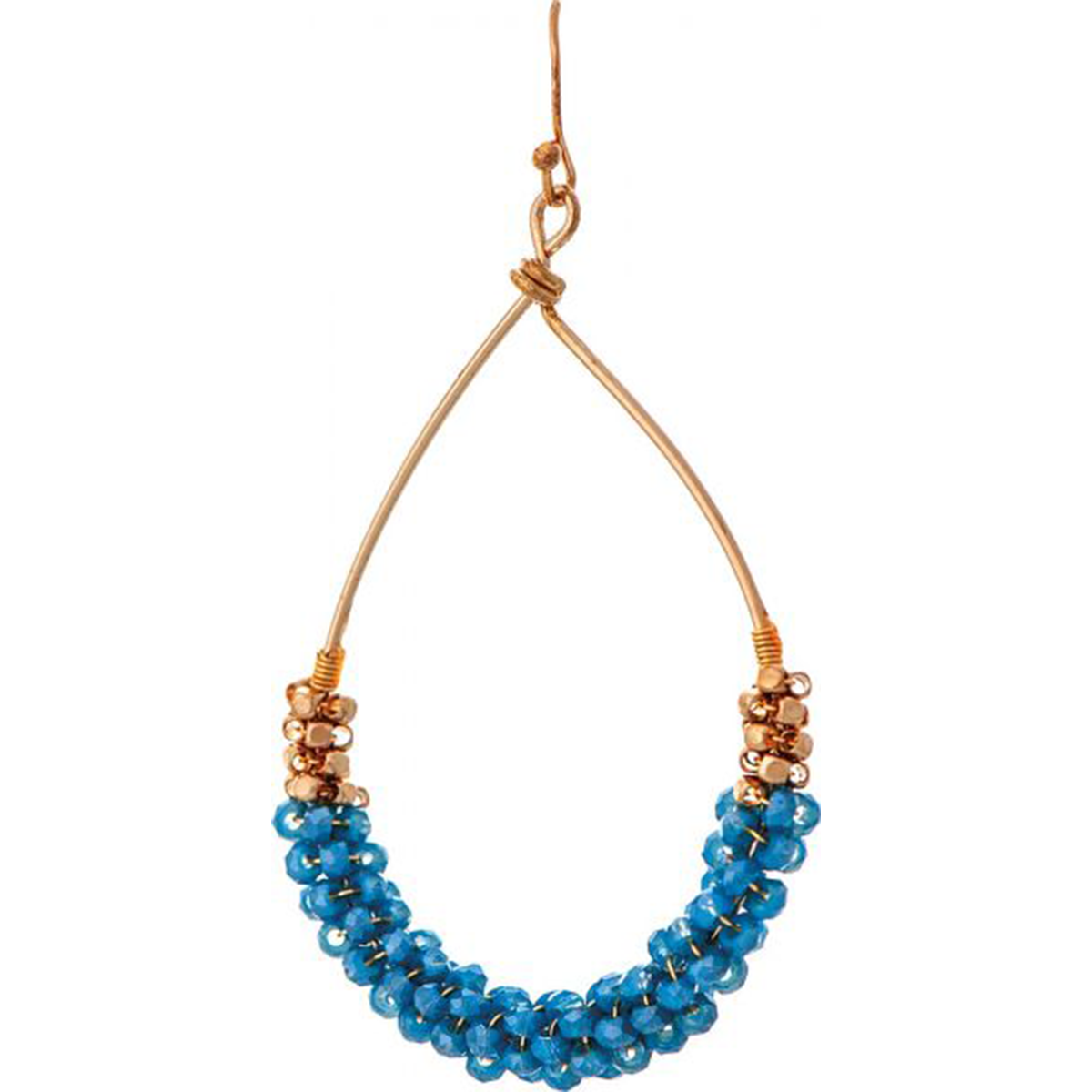 Gold Blue Bead Weave Teardrop Earring
