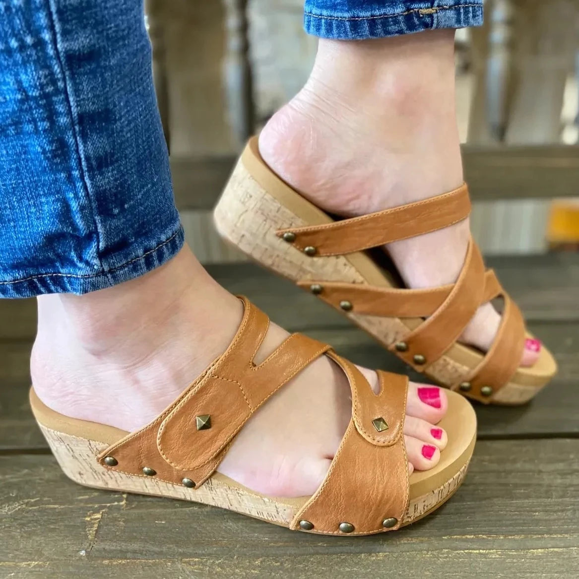 Corky's Wander Wedge Sandles - Cognac
