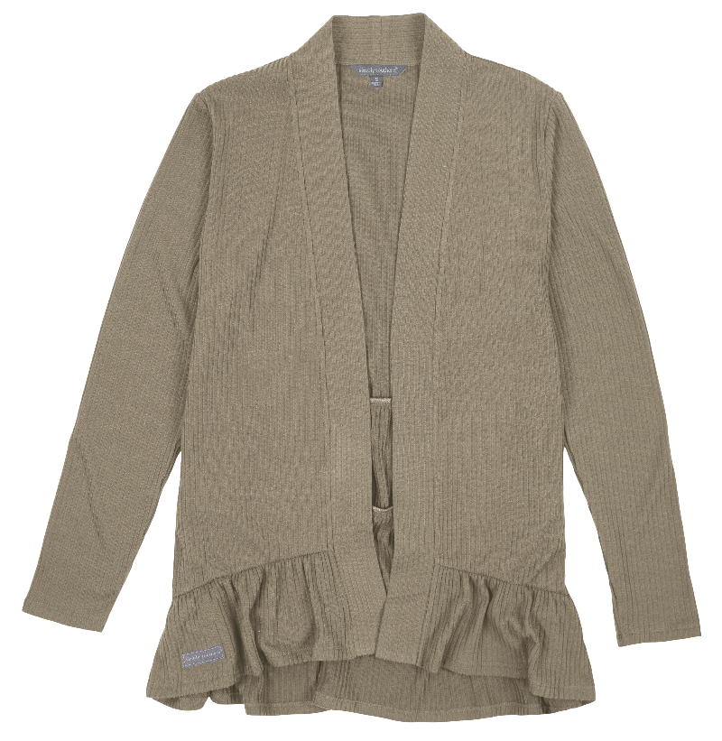 Classic Cardigan with Ruffle Bottom - Taupe