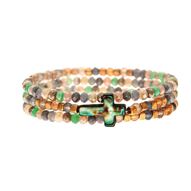 Gold Natural Bead Cross Bracelet