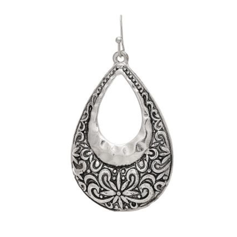 Silver Engraved Teardrop Earring