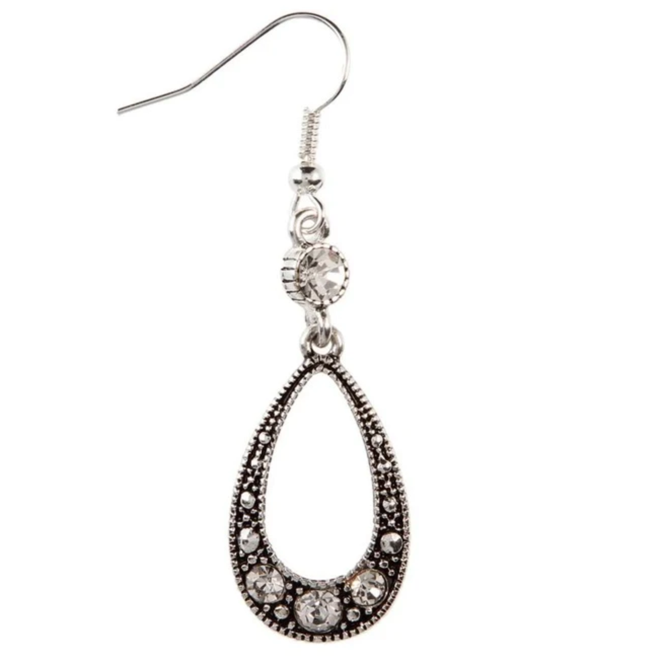 Silver Crystal Open Oval Earring