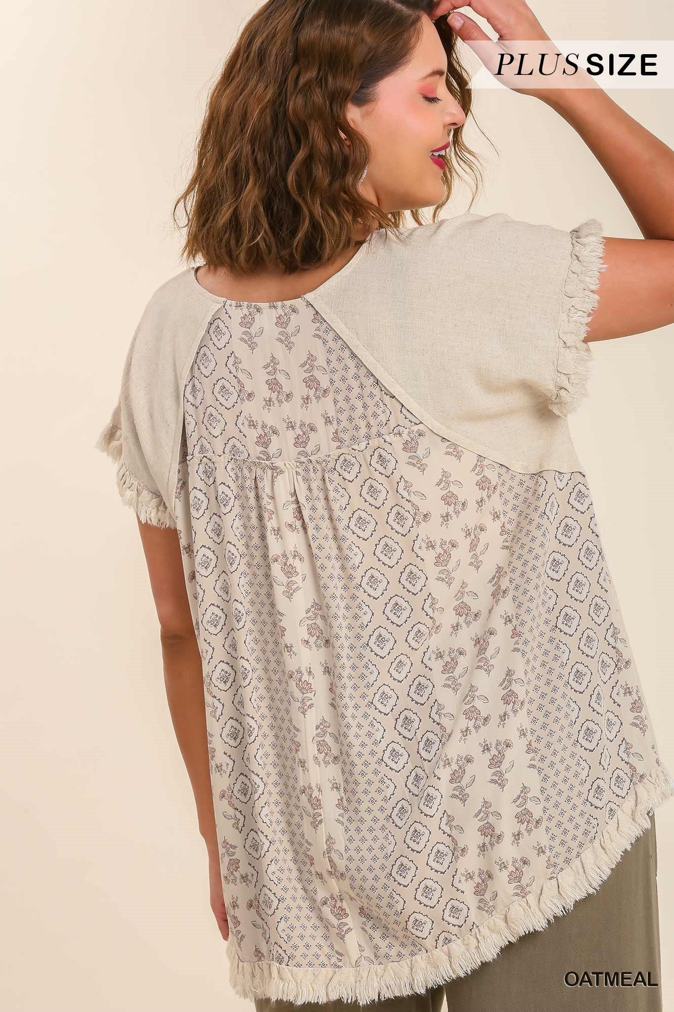 Linen Blend Scoop Neck Shirt