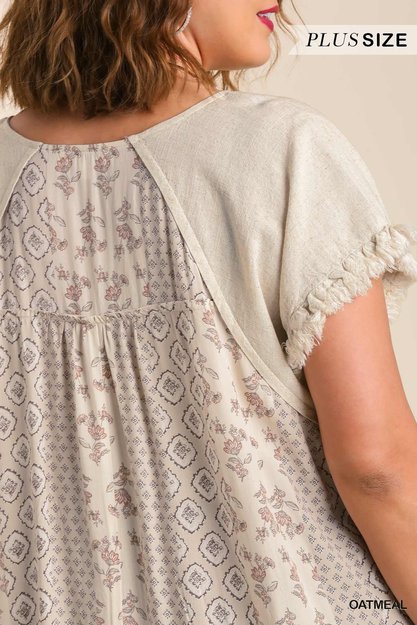 Linen Blend Scoop Neck Shirt