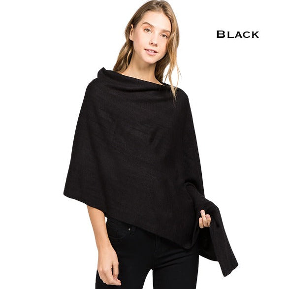 Cashmere Feel Poncho - Black