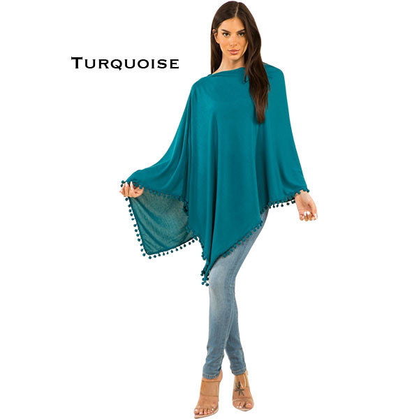 Pom Pom Poncho - Turquoise