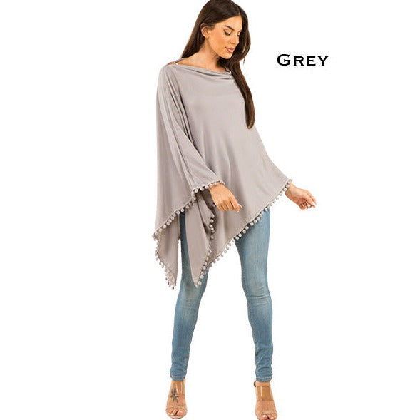 Pom Pom Poncho - Grey