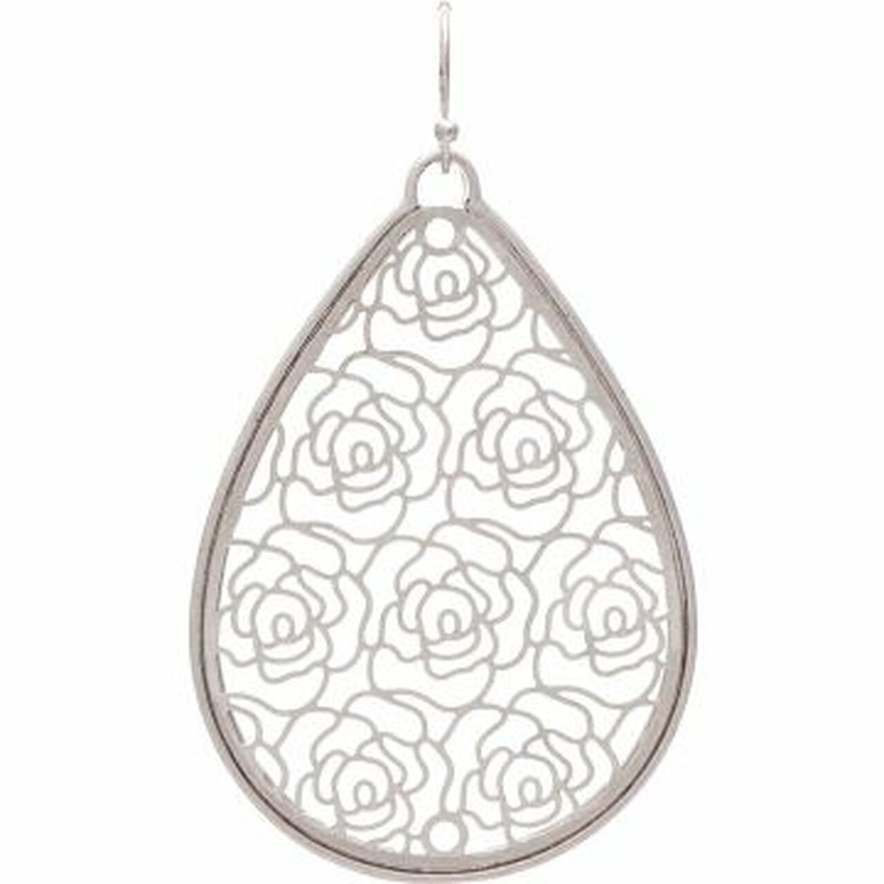 Silver Filigree Roses Teardrop Earring