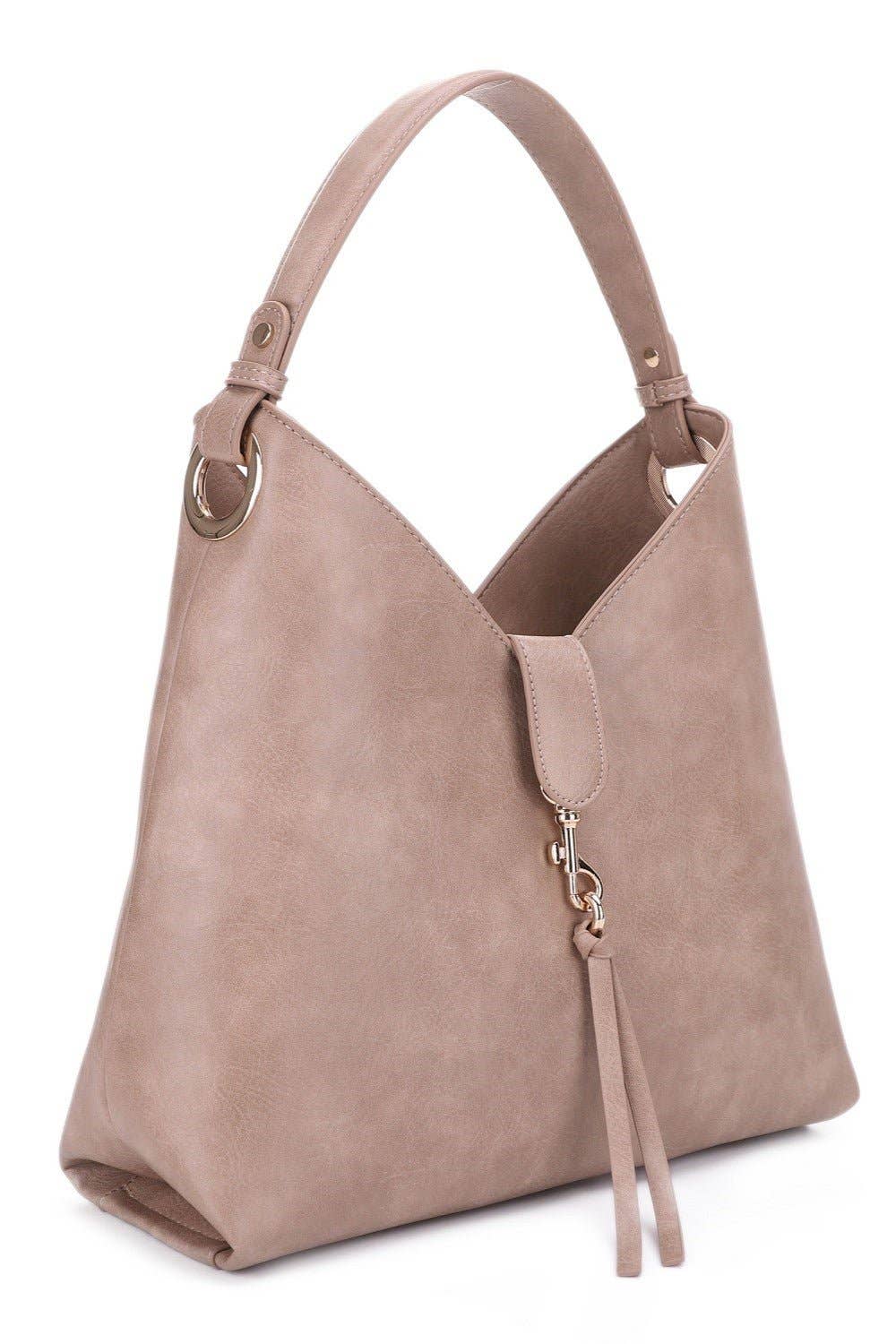 Tassel Accent Hobo Bag: Brown