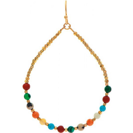 Gold Multicolor Stone Teardrop Earrings
