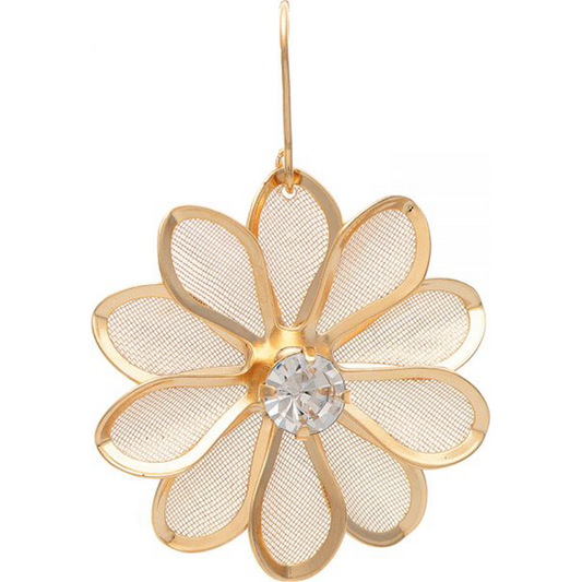 Gold and Crystal Mesh Flower Earrings