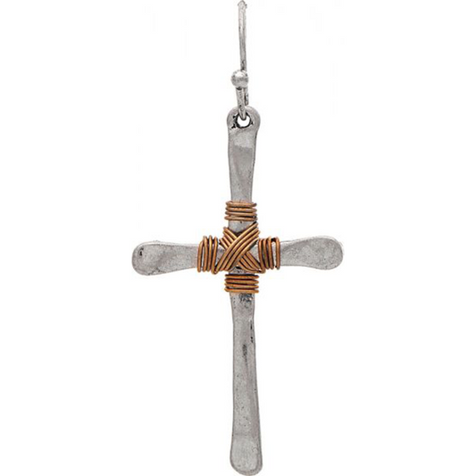 Two tone Wire Wrapped Cross Earrings