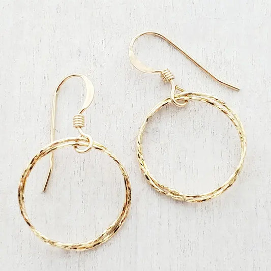 Gold Diamond Cut Circle Earrings