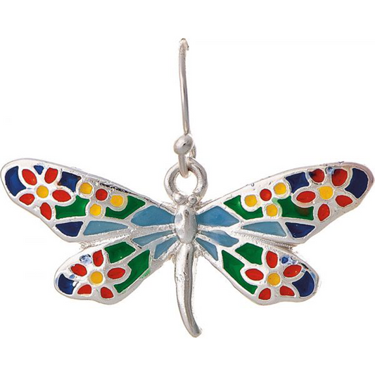 Silver Multi Enamel Dragonfly Earrings