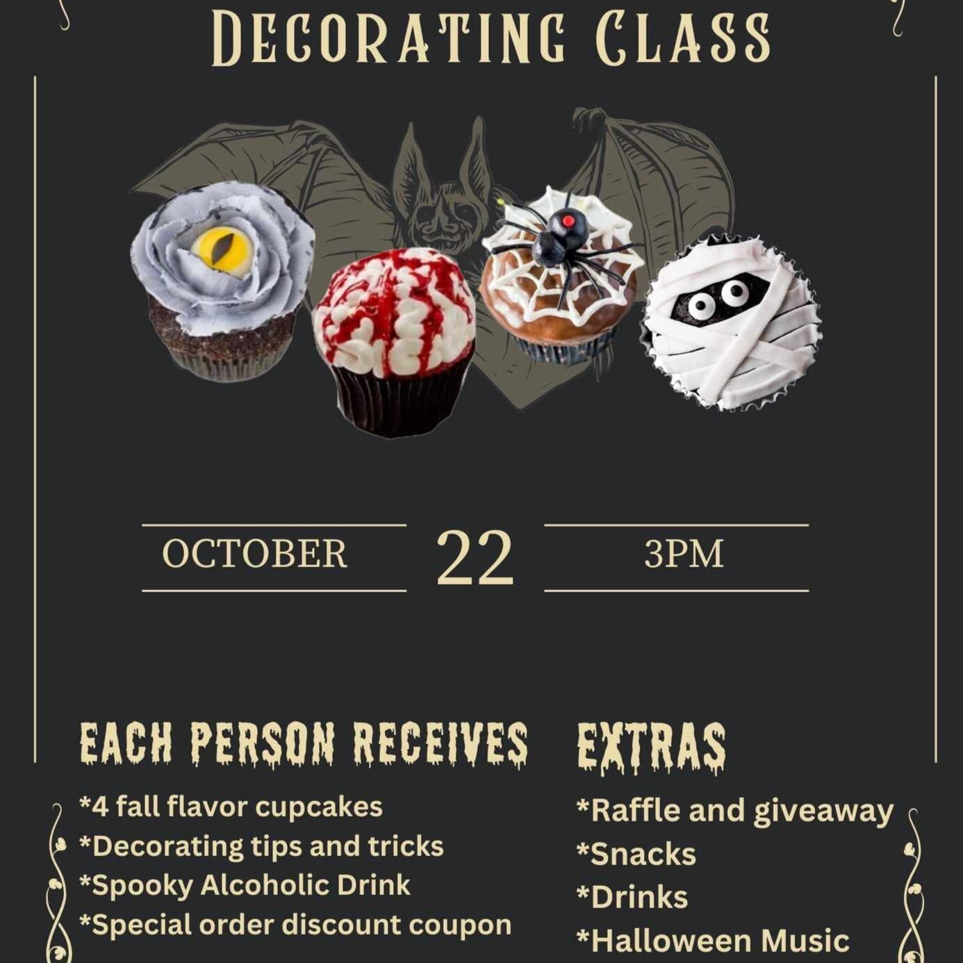 Cupcake Decorating Workshop Oct 22 @ 3pm