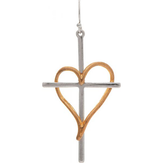 Tow Tone Heart Cross Earrings