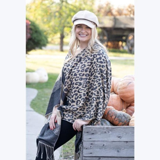 LEOPARD AND STRIPE PONCHO