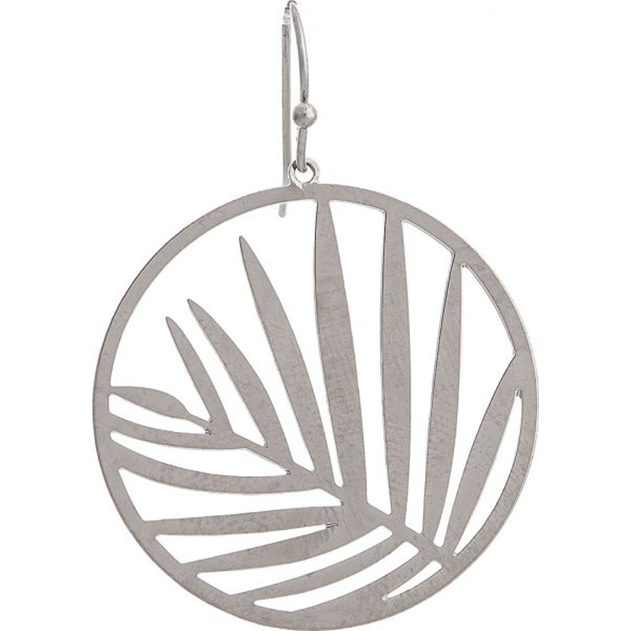Silver Palm Leaf Circle Earrings
