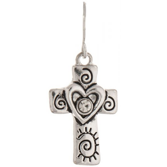 Silver Heart Cross Earrings