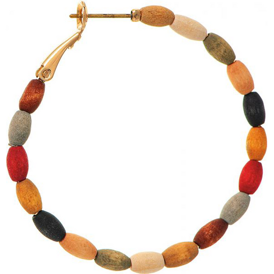 Gold Wood Beaded Hoops